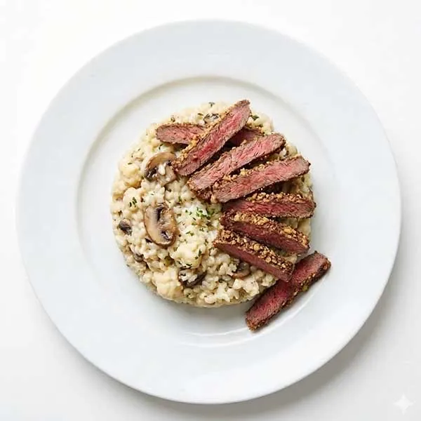 Georgian walnut crusted beef with mushroom and cauli risotto